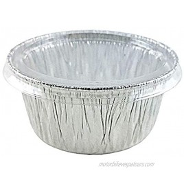 Pactogo 4 oz. Aluminum Foil Cup w Clear Plastic Lid Disposable Utility Cupcake Ramekin Muffin Baking Tins Pack of 50 Sets