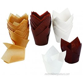 Resinta 150 Pieces Tulip Baking Cupcake Cups Muffin Baking Liners Holders,Rustic Cupcake Wrapper Brown Natural and White