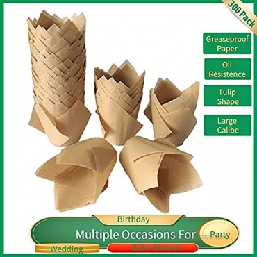 Tulip Cupcake Liners-300 Pack Tulip Cupcake Wrappers Greaseproof Muffin Liners Baking Cups For Birthday,Party,Wedding- Natural Color
