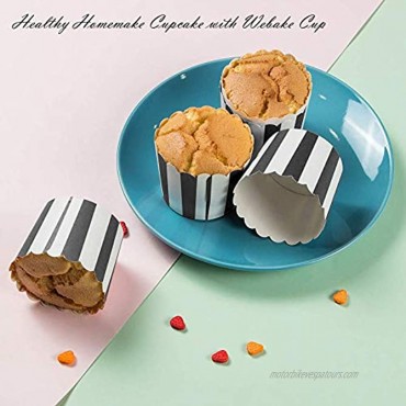 Webake Nonstick Paper Baking Cups for Popcorn Cupcake 6oz Cupcake Bath Bomb Muffin Case Set of 25 Black Stripe for Halloween Party Decorations
