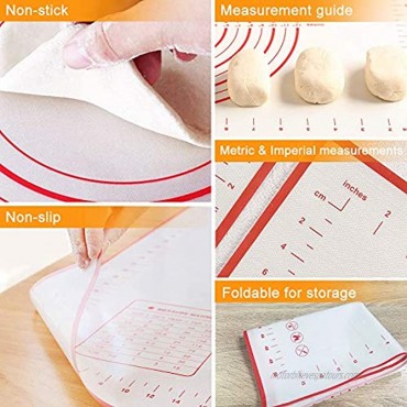 【2 Pack】Silicone Pastry Mat with 【1 Pack】Rolling Pin Xpatee Silicone Baking Mat with Measurements for Rolling Dough Extra Large Non-slip Rolling Mat,Fondant Mat,Pizza Mat and Cookie Mat 16 x 24
