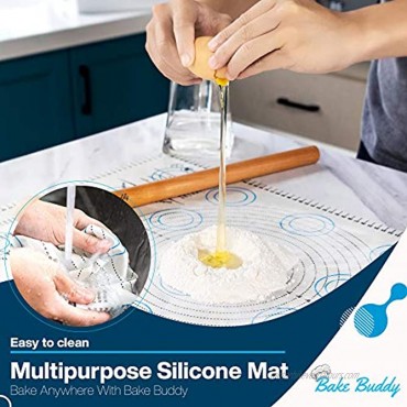 Bake Buddy Non-Stick Silicone Baking Mats Large Mat Size 17x 26 Inches Baking Set Includes Silicone Mat and Wooden Rolling Pin