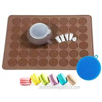 Food Grade Silicone Brown color Macaron Baking Kit Tray Set w. Piping Pot 4 types of nozzles & 1 Cleaning Scrubbing pad non stick reusable Macaroon Baking Supplies