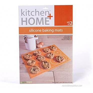 Kitchen + Home Silicone Baking Mats Set of 2 Non-stick BPA Free Food Grade Silicone Mat Liners for Half-Size Cookie Sheet with Measurements