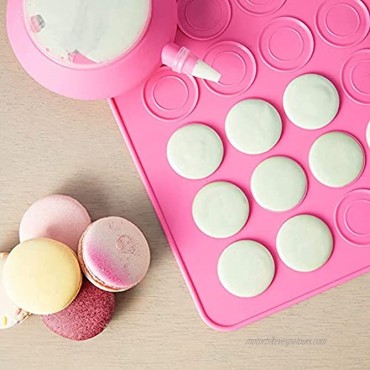 Macaron Baking Tray Set with Silicone Mat Piping Pot Nozzles Pink 7 Pieces