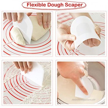 Mixoo Silicone Baking Mat with Wooden Rolling Pin Set Non-Stick Food Safe Dough Rolling Pastry Mat with a French Rolling Pin and 2 Dough Scrapers for Baking Fondant Pie Crust Pizza Bread Cookie