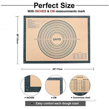 Sapid Extra Thick Silicone Pastry Mat Non-slip with Measurements for Non-stick Silicone Baking Mat Extra Large Dough Rolling Pie Crust Kneading Mats Countertop Placement Mats 20 x 28,Gray