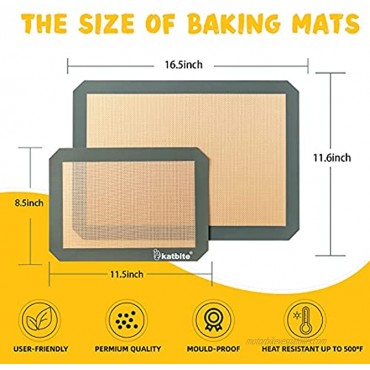 Silicone Baking Mat Katbite Large Baking Mat Set of 3-2 Half Sheets Mats 11 5 8 x 16 1 2 + 1 Quarter Baking Sheets Reusable & Nonstick Bakeware Mats for Cookies Macarons Bread and Pastry