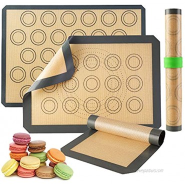 Silicone Baking Mats-Non Stick Cookie Sheet Macaron Mat Liner for Bake Pans & Rolling,Perfect Bakeware For Bread Making Pastry Cake Brioche Pizza Thick BPA Free Set 2 Half Sheets &1 Quarter Sheet