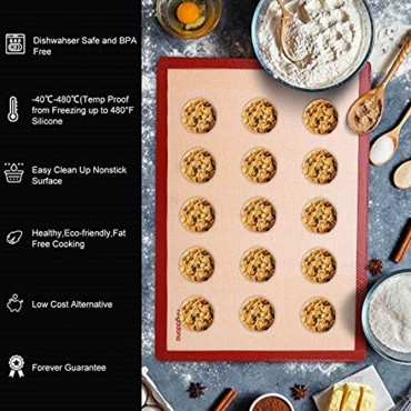 Silicone Baking Mats Set of 6-2 Half Sheets Mats + 2 Quarter Sheet Liner + 1 Round & 1 Square Cake Pan Mat 100% Nonstick Reusable Silicone Mat- Bake Pastry for Cookie and Macaron