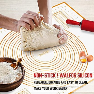 Silicone Pastry Mat Walfos Non-Stick Baking Mat Fondant Mat with Measurement Non-Slip Rolling Mat Perfect for Rolling Dough Cookie & Baking 23.6 x 15.7