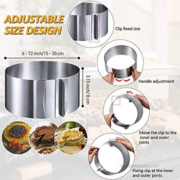 2 Piece Adjustable Cake Mold Ring Set Stainless Steel Round Cake Mold and Square Cake Mousse Mold for Home Kitchen Baking Cooking Supplies 6-12 Inch 3.6-6 Inch