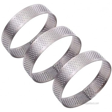 3pcs 3.15inch Stainless Steel Tart Ring Perforated Cake Mousse Ring Molds for Baking with Holes Heat-Resistant Cake Ring for Baking Puffy Cheese Mold Round
