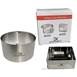 EngineerX 4-Piece Cake Molds for Baking Pastries Bread Mousse or Dough Stainless Steel Adjustable Cake Ring and 3 Square Borders Decorating and Design Reusable