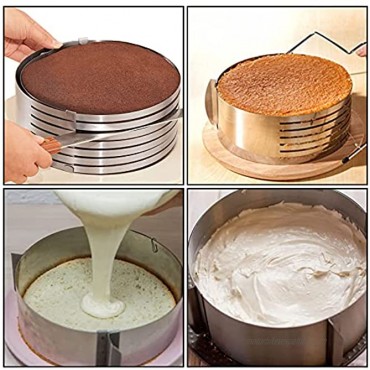 HAKZEON 3 PCS Adjustable Cake Cutter Slicer Stainless Steel Adjustable 7 Layered Bread Cutter Ring with Diameter of 6-8 Inches and 9-12 Inches with 1 PCS Adjustable Round Cake Ring Set of 3
