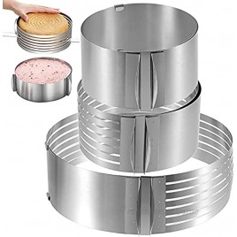 HAKZEON 3 PCS Adjustable Cake Cutter Slicer Stainless Steel Adjustable 7 Layered Bread Cutter Ring with Diameter of 6-8 Inches and 9-12 Inches with 1 PCS Adjustable Round Cake Ring Set of 3