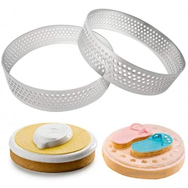 Honbay 2PCS Stainless Steel Round Tart Ring Mini Cake Mousse Ring Cutting Ring for Baking
