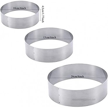 ManYee Large Round Cake Ring Set 3 Pack 4 6 8 Inch Cake & Pastry Ring Stainless Steel Cake Mousse Rings Cake Mold Set Ring Mold Baking Ring for Baking Mousse Cake Bread Biscuits Chocolate
