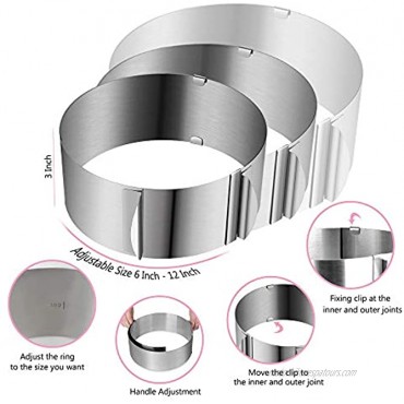 Stainless Steel Cake Mold Set 1 Piece of Adjustable Cake Ring 2 Pieces of Mini Dessert Mousse Mold with Pushers 1 Roll 4 x 394 inch Acetate Sheets for Baking