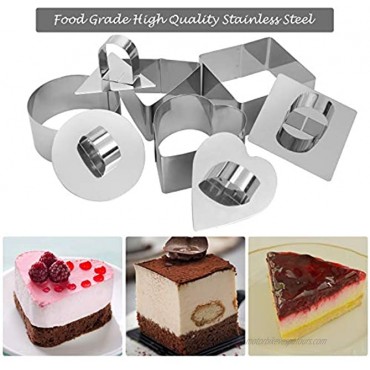 Stainless Steel Cake Rings 3 x 3 inch Dessert Mousse and Pastry Baking Mold Set of 4 shapes 4 Molds,4 Pushers Food Rings Cooking Rings