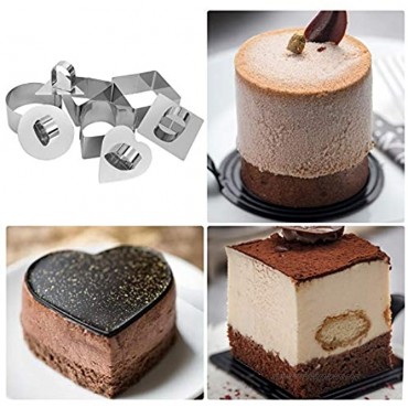 Stainless Steel Cake Rings 3 x 3 inch Dessert Mousse and Pastry Baking Mold Set of 4 shapes 4 Molds,4 Pushers Food Rings Cooking Rings