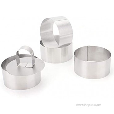 Tebery 3-Inch Stainless Steel Cake Rings Cake Mousse Mold for Pastry Cake Mousse and Pancake Set of 4 with 1 Pusher