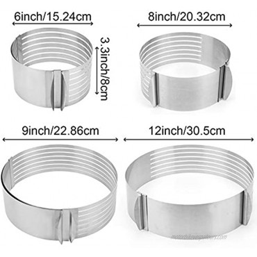 ZOENHOU 2 PCS 7 Layered Cake Slicer Set 6-8 Inch and 9-12 Inch Adjustable Stainless Steel Cake Rings Cake Cutter Slicer Bread Cutter Ring with 3.4 Inch High Round