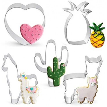 5 Pcs Cookie Cutters Llama Cactus Heart Pineapple Shaped Stainless Steel Cutters Molds Cutters for Making Muffins Cake Fondant,Pancake Biscuits,Sandwiches