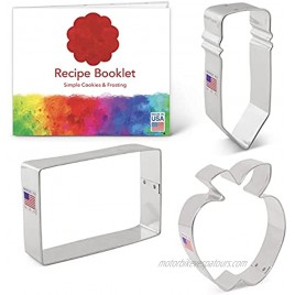 Ann Clark Cookie Cutters 3-Piece Back to School Cookie Cutter Set with Recipe Booklet Apple Pencil