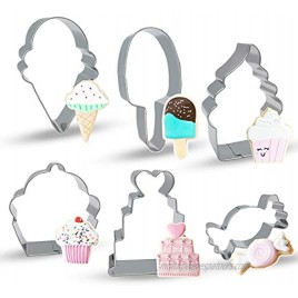 Bonropin Ice Cream Cupcake and Sweets Cookie Cutters Set6 Pieces,Stainless Steel Cutters Molds Cutters for Making Ice Cream Cone,Popsicle,Soft Serve Ice Cream,Cupcake,Love Cake and Candy