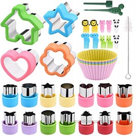 Cookie Cutters Set of 36 with Silicone Baking Cups Sandwiches Vegetable Fruit Cutters Set for Kids with Flower House Star Heart Shapes-Food Grade Stainless Steel Mini Cookie Cutters for Party