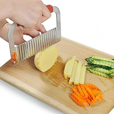 Crinkle Potato Cutter 2 Pack Sweet Potato Fries Slicer Cut Tool with Wooden Handle Stainless Steel Wavy Potato Cutter for French Fries Crinkle Chopping Knife for Veggies Carrots Soap Cutting