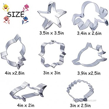 Lokie 7PCS Baby Shark Cookie Cutters Stainless Steel Cookie Molds Set with Baby Shark Head,Baby Shark Body,Octopus,Seashell,Shark,Starfish,Frame