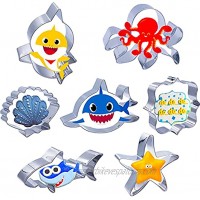 Lokie 7PCS Baby Shark Cookie Cutters Stainless Steel Cookie Molds Set with Baby Shark Head,Baby Shark Body,Octopus,Seashell,Shark,Starfish,Frame