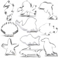 Ocean Cookie Cutters Set 10 Piece Seashell Starfish Seahorse Seal Dolphin Octopus Penguin Shark Clownfish,Sea Creatures Biscuit Cutter Molds for Kids Birthday Party Supplies Favors