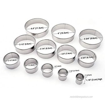 SurgeHai 12 Piece Round Cookie Cutter Set Donut Cutter Set Stainless Steel Circle Fondant Molds For Dough Pastry Biscuits English Muffins