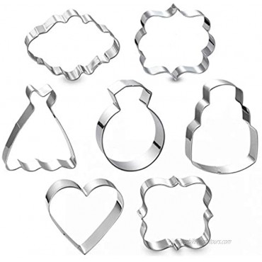 Wedding Cookie Cutter Set-7 Piece-3 Inches-Heart Diamond Ring Wedding Cake,Wedding Dress Rectangle Square and Oval Plaque Cookie Cutters Molds for Bridal Shower Engagement