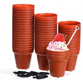 50 Pieces Flowerpot Cake Cups Flower Pot Plastic Baking Cups Household Flowerpot DIY Cake Cups with 50 Pieces Disposable Plastic Shovel Dessert Spoon for DIY Baking Cupcakes Yogurt Mousse Jelly