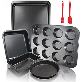 5Pcs FLMOUTN Non-Stick Carbon Steel Oven Bakeware Baking Tray Set with Bread Pan Cookie Sheet Pizza Pan Cake Pan and Muffin Cupcake Pan for Cooking