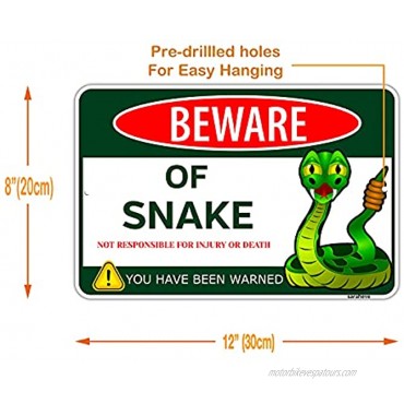 Beware of Snake Metal Tin Sign Funny Snake Sign Gifts for Snake Lovers Snake Tank Accessories for Ball Python,Snake Cave Cage Habitat Decor—Aluminum-8x 12Inches—Snake