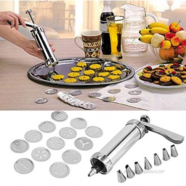 Aluminium Alloy Cookies Press Maker Mold Kit Adjustable Biscuits Maker Press with 13 Cookies Molds and 7 Piping Nozzles for Pastry Piping Biscuits DIY Making Cake Decoration
