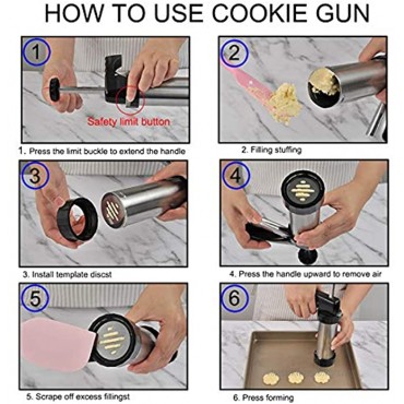 Cookie Press Gun Kit Stainless Steel Classic Biscuit Maker with 7 Icing Tips for Biscuit and 13 Metal Cookie Press Discs Ideal for Holidays-Baking-Biscuit Cake Churro Cookie Maker 30 pieces