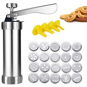 Cookie Press Gun,Cookie Press Stainless Steel Biscuit Press Cookie Gun Set with 20 Cookie discs and 4 nozzles for DIY Biscuit Maker and Decoration
