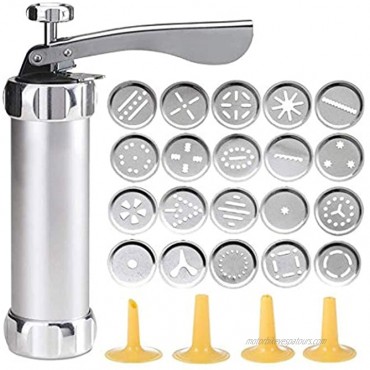 MinGe Cookie Press Maker Kit for DIY Biscuit Maker and Decoration with 20 Stainless Steel Cookie discs and 4 nozzles