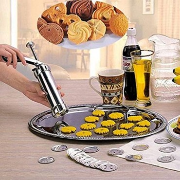 YERZ Cookie Press Gun Kit DIY Biscuit Maker and Decoration Cookie Making Includes 20 Cookie Dies and 4 Stainless Steel Nozzle