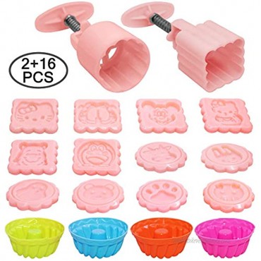 2 Sets Mooncake Mold Press with 12 Stamps & 4 Silicone Pumpkin Cupcake Cup AFUNTA 50g Cartoon Moon Cake Mould Round and Square Flower Stamp Decoration Tools for DIY Baking Cake Cookie Dessert