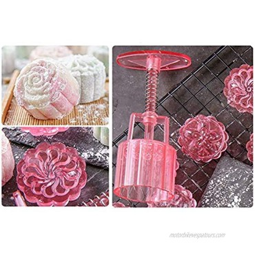 50g Manual Moon Cake Mold Biscuits Stamp,Mid Autumn Festival DIY Hand Press Cookie Stamps Pastry Tool Moon Cake Maker Flower Mode Patterns 1 Mold 4 Stamps Pink