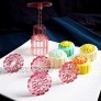 50g Manual Moon Cake Mold Biscuits Stamp,Mid Autumn Festival DIY Hand Press Cookie Stamps Pastry Tool Moon Cake Maker Flower Mode Patterns 1 Mold 4 Stamps Pink