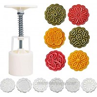 Cookie Stamp 6 PCS 50g Moon Cake Mold Set Mid Autumn Festival DIY Hand Press Cookie Cutter Cake Mold for Kitchen Baking Decoratio- White