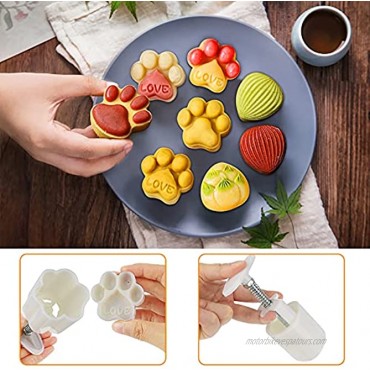 Cookie Stamp Moon Cake Mold Set Globalstore Cat's Claw Shell Patterns DIY Mooncake Hand Press Cutter Thickness Adjustable Cake Mould for Baking Birthday Festival Decoration 2 Mold 4 Stamps 50g